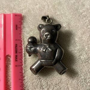 Sterling silver teddy bear charm 3-d hollow baby necklace vintage